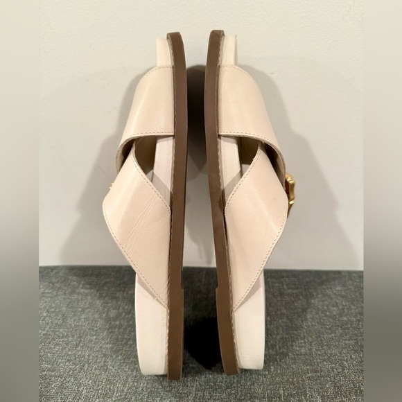 Schutz Enola Crisscross Buckle cream-gold Leather Sandals/size 8B - Picture 8 of 12